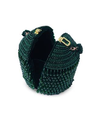 Green suede round embellished bag with handle 4