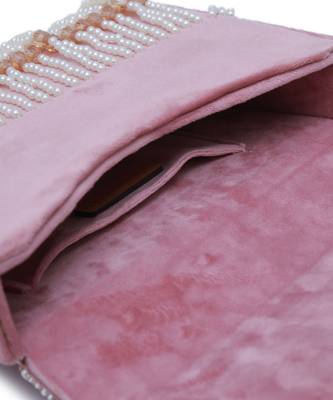Suede pink flap over bag with handle 4
