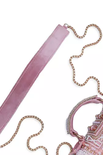 Suede pink flap over bag with handle