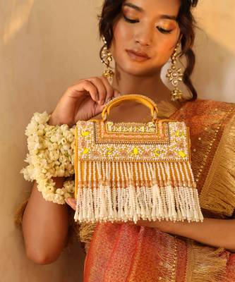 Yellow suede yellow flap over bag with handle 1