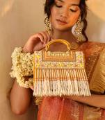 Yellow suede yellow flap over bag with handle