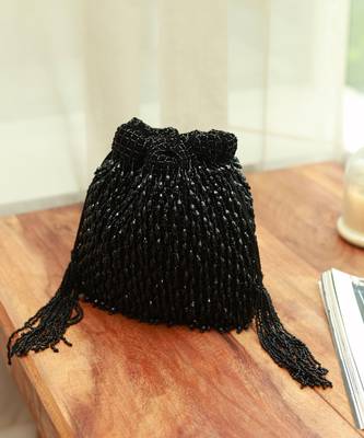 Black suede potli bag with handle 2