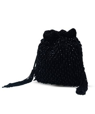 Black suede potli bag with handle 3