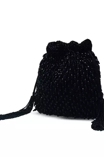 Black suede potli bag with handle