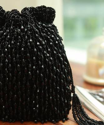 Black suede potli bag with handle 4