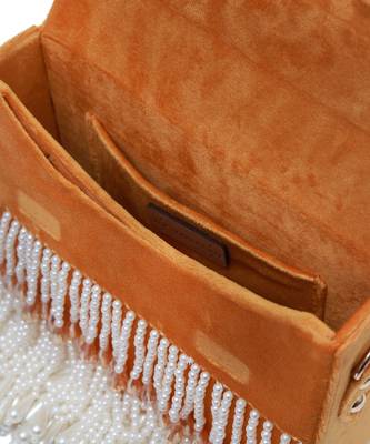 Yellow suede yellow flap over bag with handle 4