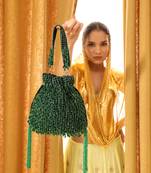 Green suede potli bag with handle