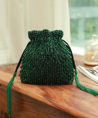 Green suede potli bag with handle 2