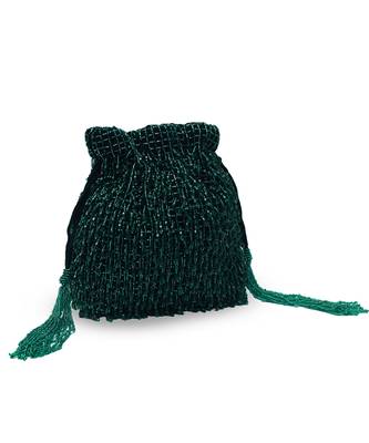 Green suede potli bag with handle 3
