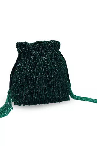 Green suede potli bag with handle