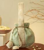 Blue silk potli bag with handle