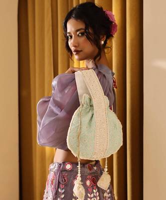 Blue silk potli bag with handle 2