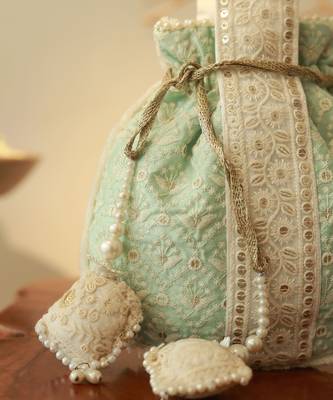 Blue silk potli bag with handle 4