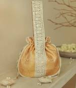 Yellow silk potli bag with handle