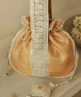 Yellow silk potli bag with handle 2
