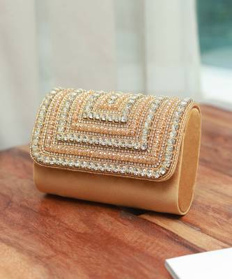 Gold suede embellished flap over clutch bag 1