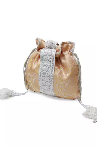 Yellow silk potli bag with handle