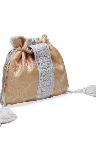 Yellow silk potli bag with handle