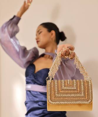 Gold suede embellished flap over clutch bag 2