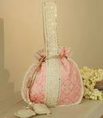 Pink silk potli bag with handle