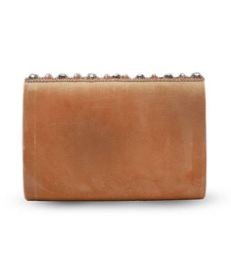 Gold suede embellished flap over clutch bag 4
