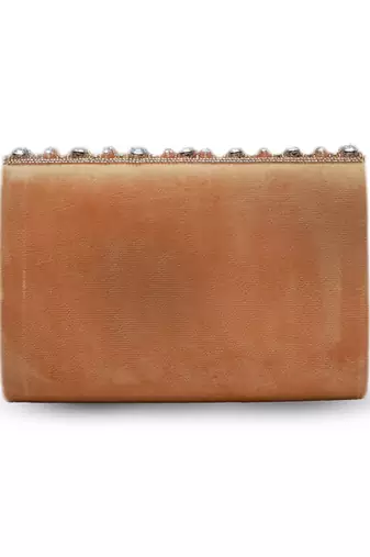 Gold suede embellished flap over clutch bag