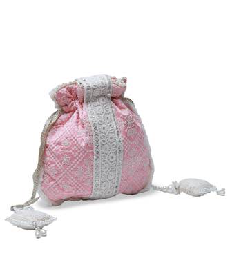 Pink silk potli bag with handle 3