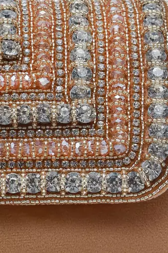 Gold suede embellished flap over clutch bag