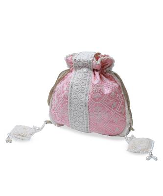 Pink silk potli bag with handle 4