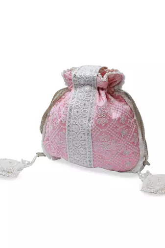 Pink silk potli bag with handle