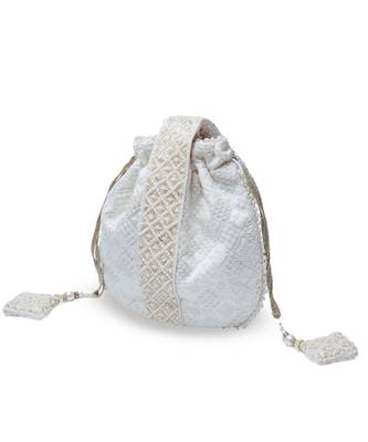 White silk taj embroidered potli bag with handle 3