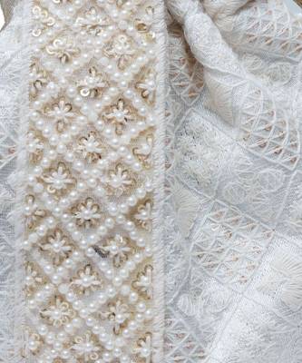 White silk taj embroidered potli bag with handle 4
