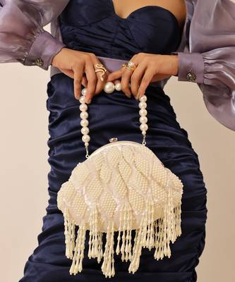 White suede pearl with detachable handle 1