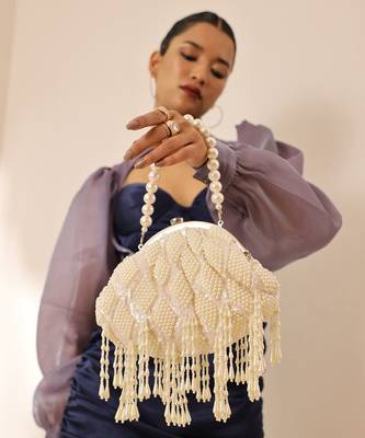 White suede pearl with detachable handle 2