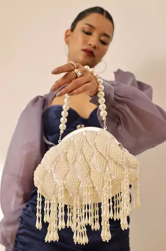 White suede pearl with detachable handle