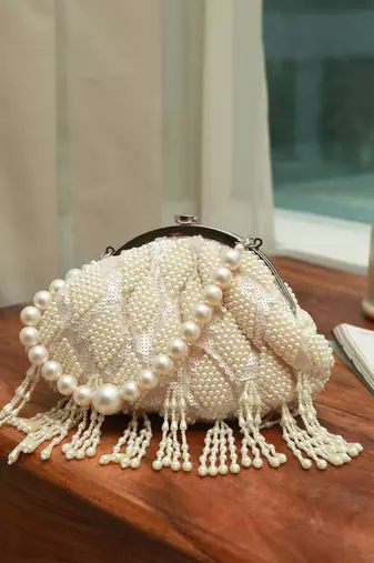 White suede pearl with detachable handle