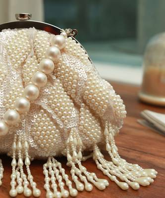 White suede pearl with detachable handle 4