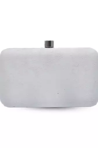 White silk pearly silver embroidered clutch
