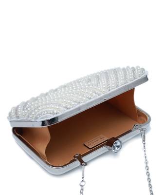 White silk pearly silver embroidered clutch 4