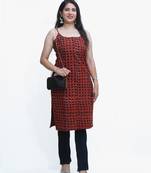 Women's pure cotton hand block printed rust /black fusion kurta