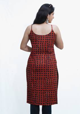 Women's pure cotton hand block printed rust /black fusion kurta 4