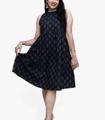 Women's pure cotton printed black fusion kurta/dress