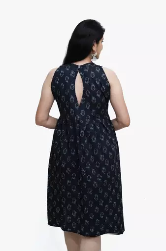 Women's pure cotton printed black fusion kurta/dress
