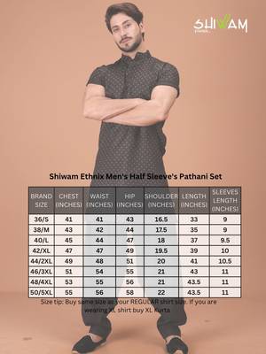 Black Cotton Half Sleeves Pathani Set For Mens 5
