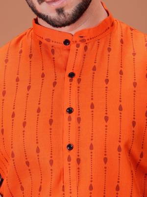 Orange Cotton Half Sleeves Pathani Set For Mens 4