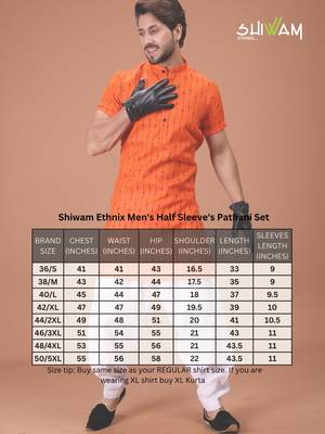 Orange Cotton Half Sleeves Pathani Set For Mens 5
