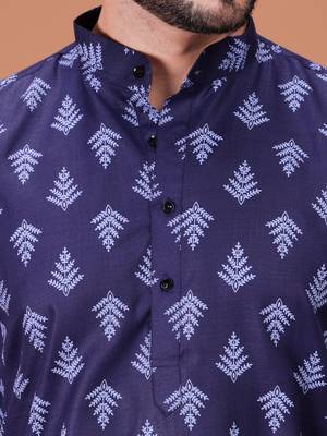 Blue Cotton Half Sleeves Pathani Set For Mens 4