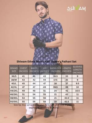 Blue Cotton Half Sleeves Pathani Set For Mens 5