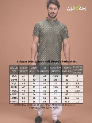 Green Silk Half Sleeves Pathani Set For Mens 5