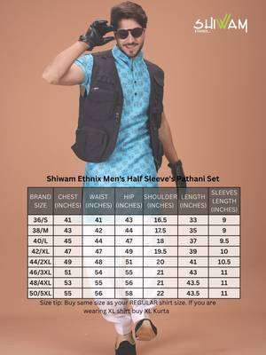 Blue Silk Half Sleeves Pathani Set For Mens 5